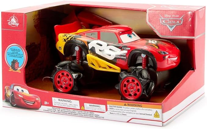 Disney Store Official Lightning McQueen Light-Up Remote Control Car - Lightning McQueen RC Car with Monster Truck Wheels 2.4GHz Radio Controlled RC Toy with 360° Spin &amp Light-Up Smoke Effect
