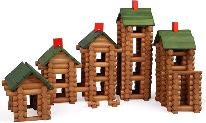 Wondertoys 530 Pcs Wooden Logs Set Ages 3+ Classic Building Log Toys for Kids Creative Construction Engineering Educational Gifts