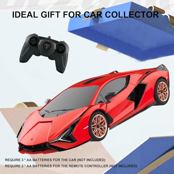 1:24 Scale Remote Control Car for Lamborghini Sian FKP 37 2.4GHz Model RC Cars Electric Sport Racing Hobby Vehicle Gift for Adults Kids Boys Girls - Red