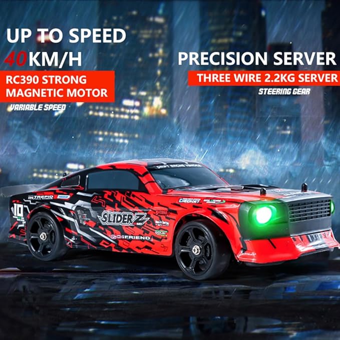 RC Drift Car with Gyro 1/14 Hobby RC Car Off Road Fast Remote Control Truck Drifting 4WD High Speed 40 KM/H with 390 Motor Gyroscope Proportional Control Metal Chassis Ball Bearing
