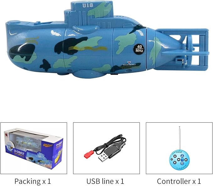 Mini RC Boat Toy Remote Control Tourist Submarine Underwater Electric Fish Tank Diving Child's Birthday Present(Blue)