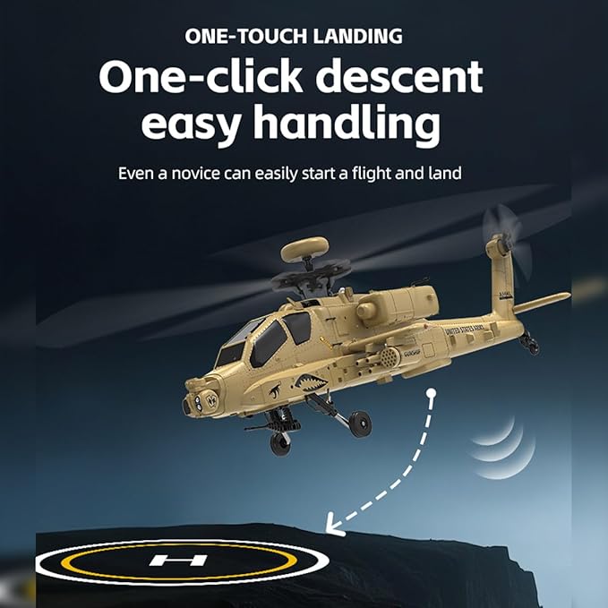 YU Xiang F11-N AH64 Apache RC Helicopter 1/32 Scale 2.4G 6CH Dual Rotor 6G/3D RC Helicopter with Optical Flow Altitude Hold and One Click Descent Aircraft for Beginner (RTF Version)