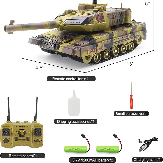RC Tank - 2.4Ghz Remote Control Army Tank Toys with Auto Demo Sound Light Smoke - 13 Channel Military Vehicles Model Gift for Kids Adults Boys Age 6-8 9-12 Army Beige