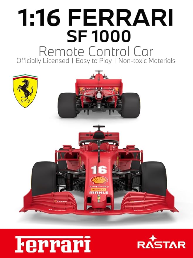 RASTAR 97000 1/16 65PCS Officially Licensed RC Race Car Building Kits for Ferrari SF1000 F1 with Remote Control Motor &amp DIY Decals for Play &amp Display - Ideal Gift for F1 Fans Ages 8+