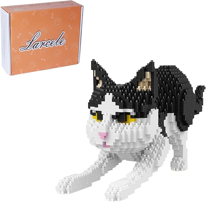 Larcele Cat Mini Building Blocks Animal Set DIY Micro 3D Building Toy Bricks1390 Pieces KLJM-05(Black and White Cat)