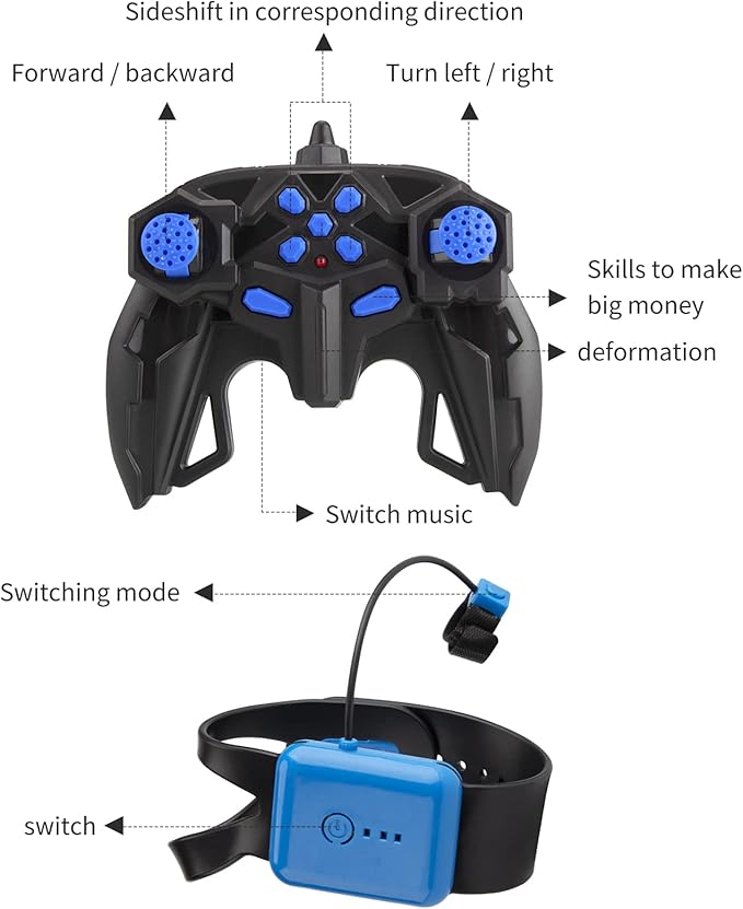 Deejoy 1:12 Gesture Sensing RC Stunt Car 2.4GHz 4WD Hand Controlled Remote Control Car for Boys 8-12 Double Sided Rotating Off Road Vehicle 360° Flips with Lights Music for Birthday
