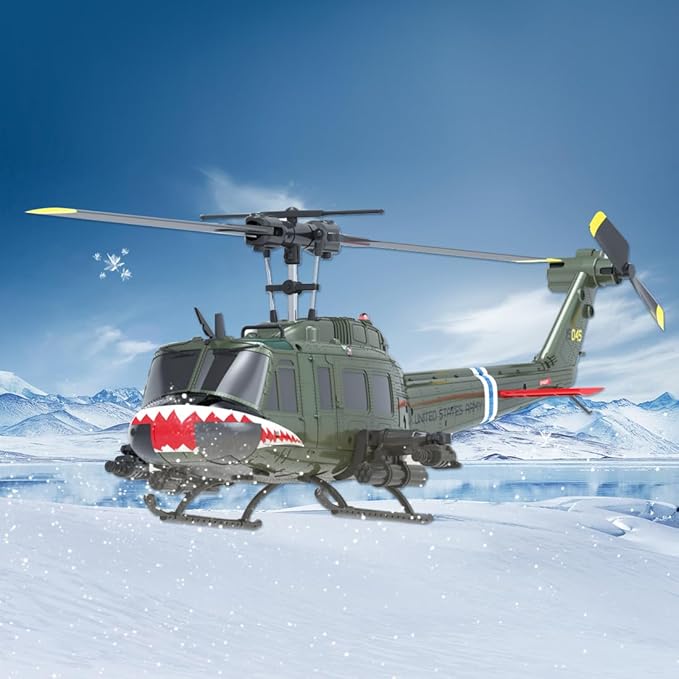 RC ERA C032 RC Helicopter 1/48 Scale 2.4G 6CH UH-1 Huey Flybarless RC Helicopter 6-Axis Gyroscope Stabilization with Altitude Hold &amp 3D Inverted Flight for Adults Enthusiasts 2 Battery
