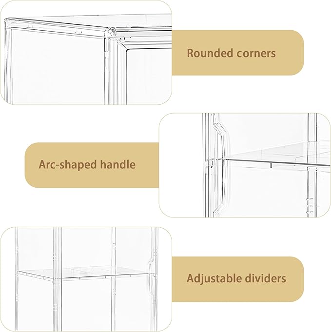 Attelite Large Clear Acrylic Display Case Shoe Storage Boxes With An Adjustable Divider2 Pack 2 Tiers Clear Plastic Stackable Storage Bins With Lids Display Acrylic Box With Magnetic Door