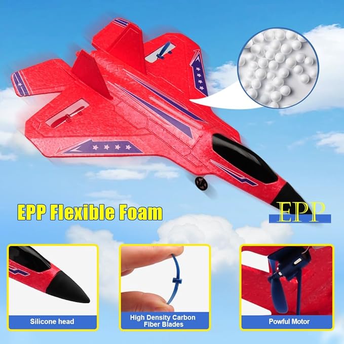 Fremego F-22 Raptor RC Plane 2.4GHz RC Airplane Fighter Toy Ready to Fly Remote Control Airplane Easy to Fly RC Glider Sports for Kids &amp Beginners (Red)