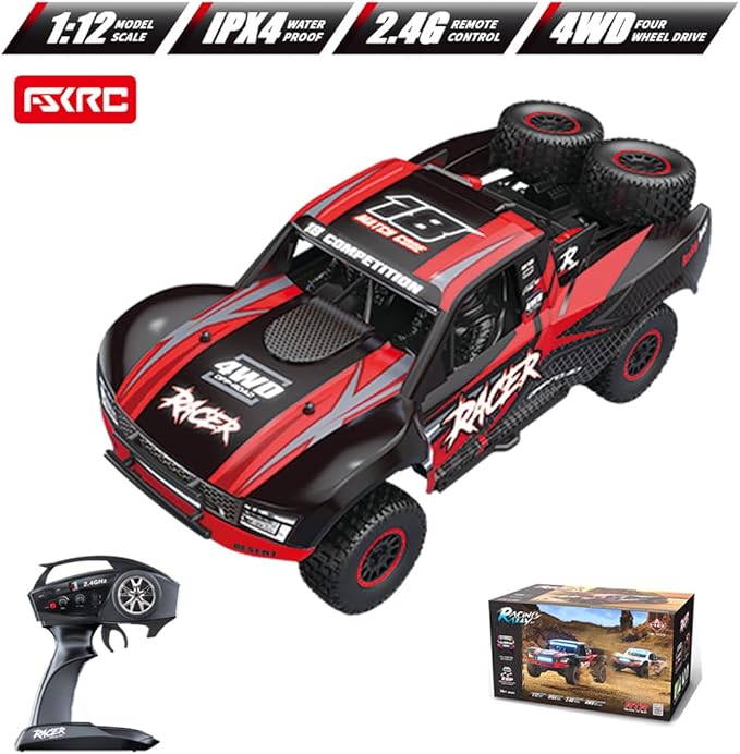 1/12 RD12 RC Drift Car 4WD Full-Proportional Brushed Racing Car with Gyroscope and 7-Color LED Lights Remote Control Truck Gift for Adults (Red)