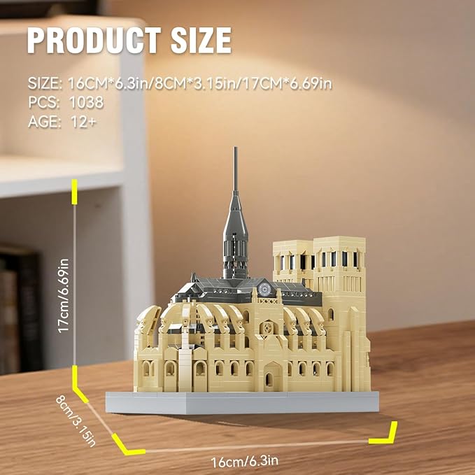 HOOLEDAY Micro Mini Notre Dame Cathedral Building Block Set Famous Architecture 1038 Pieces Gifts for Adults