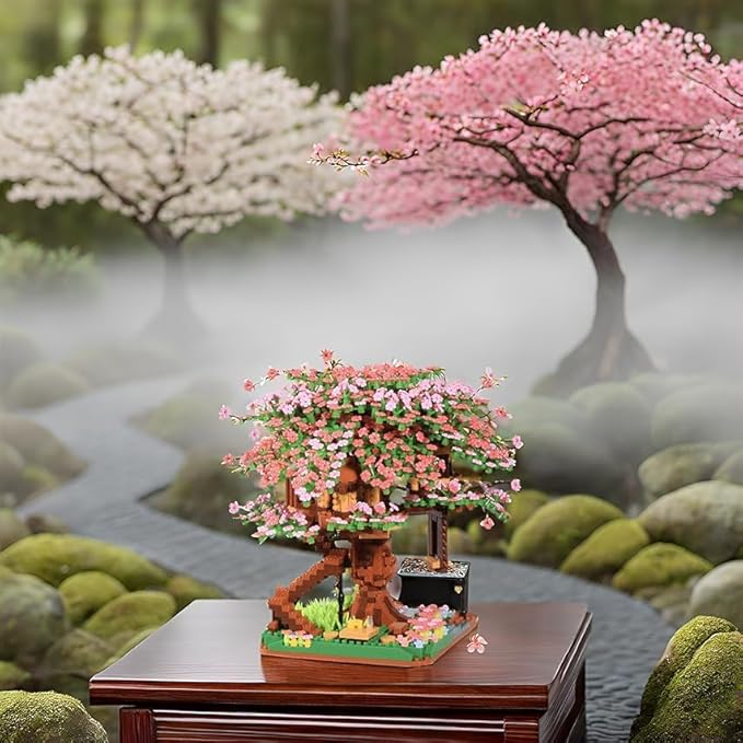 Cherry Blossom Tree Building Block Set Gift for Adults Cherry Bonsia Treehouse Micro Building Blocks Japanese Sakura Flowers House 2138PCS