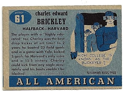 VINTAGE CHARLEY BRICKLEY ROOKIE CARD &amp SHORT PRINT FOOTBALL CARD - 1955 TOPPS ALL AMERICAN FOOTBALL CARD #61 (HARVARD) FREE SHIPPING &amp TRACKING