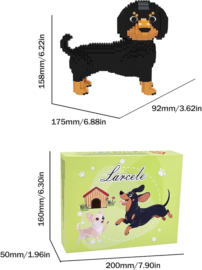 Larcele Micro Building Blocks Set DIY Mini Building Toy Bricks for Age Over 12 Years 1154 Pieces KLJM-02 (Dachshund 2)