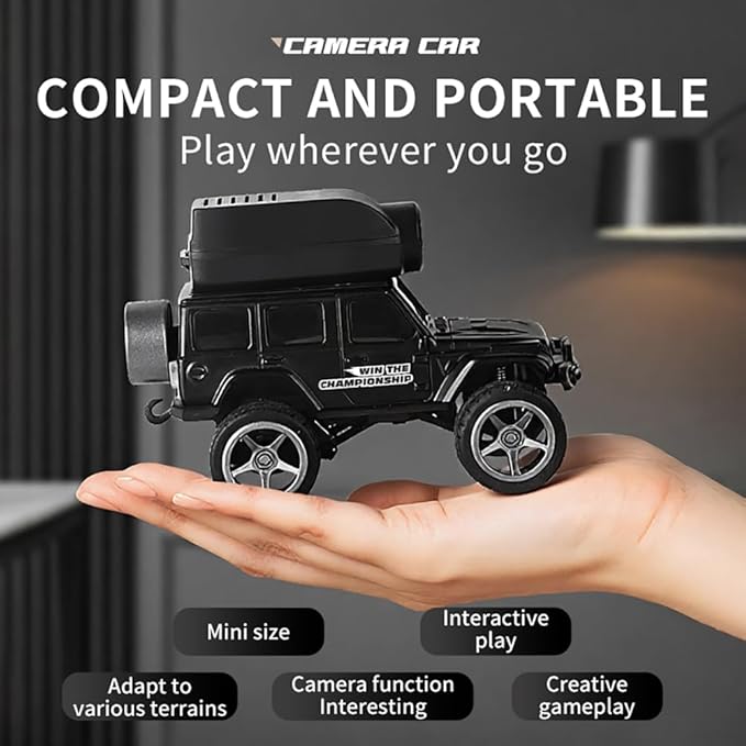 KF32 1:64 RC Mini Climbing Alloy Video Car with APP Control and Radio Remote Control HD Camera FPV Cars (Black)