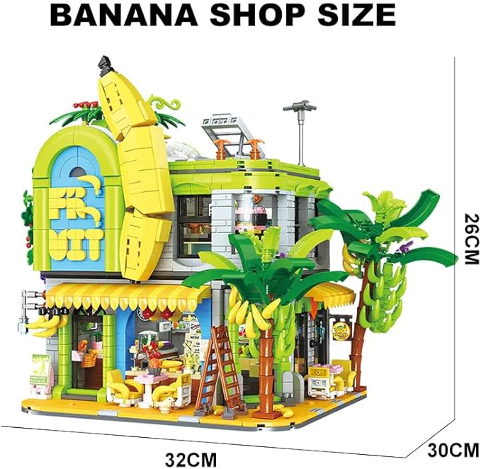 Banana Shop Building Blocks MOC Creative Fruit Store Architecture Toy Set with LED Light STEM Construction Toy Gift Idea for Adults &amp Teens(2165 PCS)
