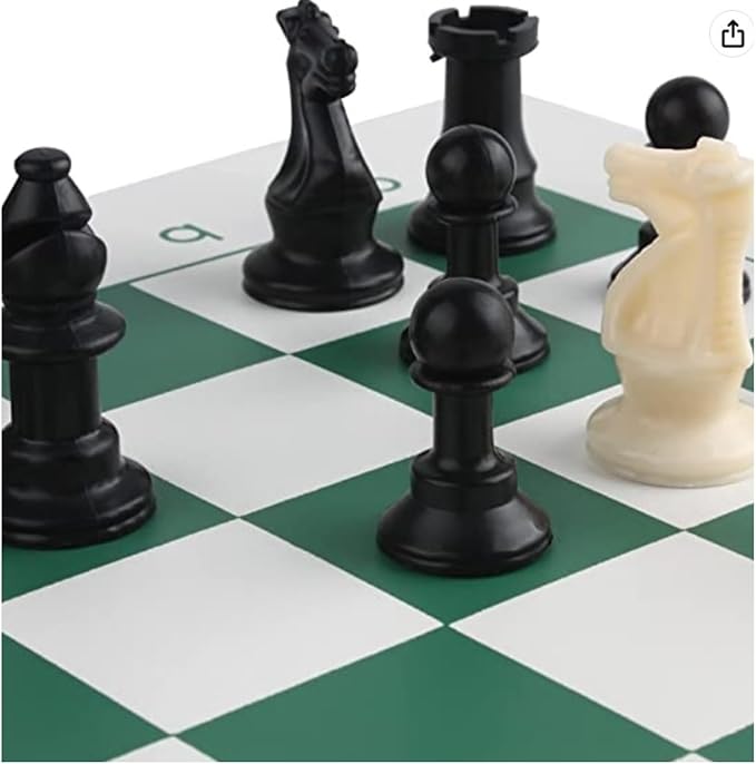 Tournament Chess Set: Portable Plastic Tube Roll Foldable Vinyl Chess Board (Green 16X16IN 2 Players All Ages)
