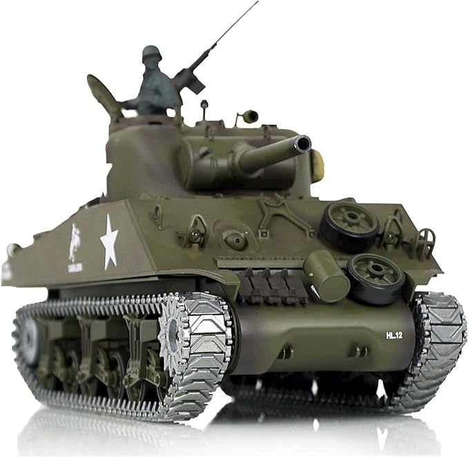 Heng Long US in Stock RC Tank 3898 RTR 2.4G 1/16 7.0 Upgraded M4A3 Sherman Metal Tracks Smoking Generator 340° Rotating Turret Infrared Combat BB Pellets BB Shooting Airsoft Tank