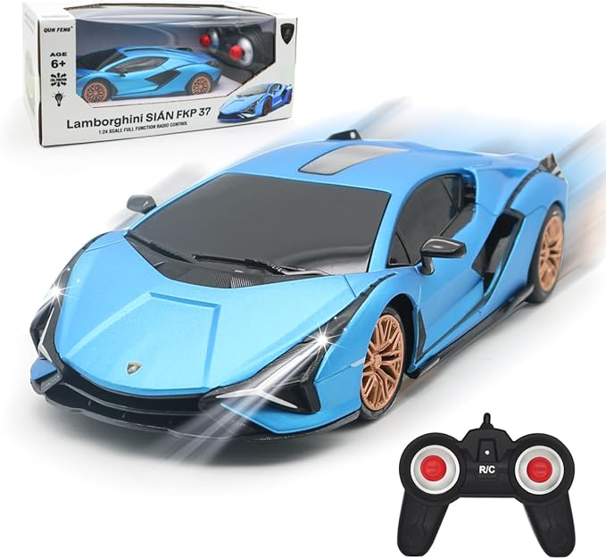 QUN XING Remote Control Car 1:24 Officially Licensed 2.4GHZ Rc Cars Lambo Sport Racing Toy Car for Kids Boys 4-7 Years Birthday Gift Blue