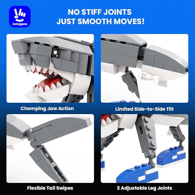 Shark Building Set Italian brainrot Toy Viral Meme Shark Building Kit Poseable Tralalero Tralala Toy for Kids Ages 6+ Creative Gift with Adjustable Jaw &amp Tail