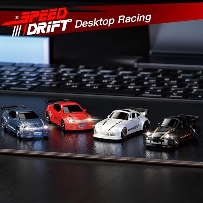 1/64 Scale 2.4G High Speed Drift RC Car Remote Control Drift 4WD Mini Lights System Desktop Drift Car for Adults (Blue)