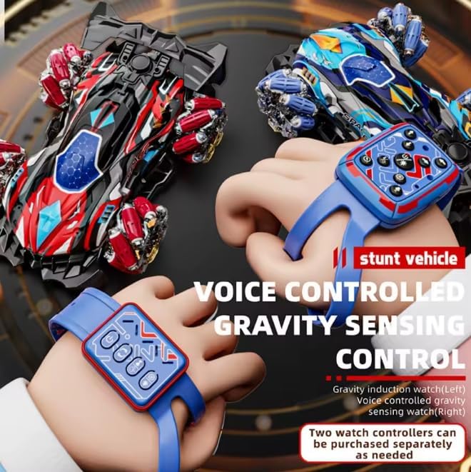 Gesture Sensing RC Stunt Car with Lights &amp Music Hand Gesture Remote Control Toy with 360° Spins Mist Spray (Blue)
