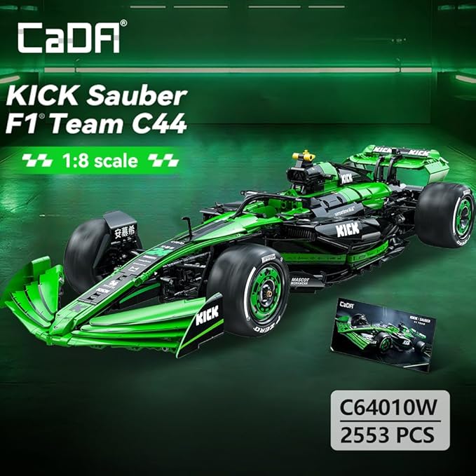 CaDA C64010W Kick Sauber F1 Team C44 Racing Building SetMOC 1:8 F1 Building Block CarFormula 1 Championship Super Car Model for Adults (2553pcs)