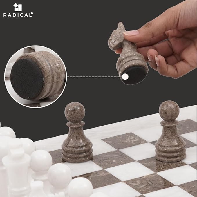 Radicaln Marble Chess Set 15 Inches Handmade White and Grey Oceanic Classic Board Games for Adults Luxury Marble Chess Board &amp Chess Pieces