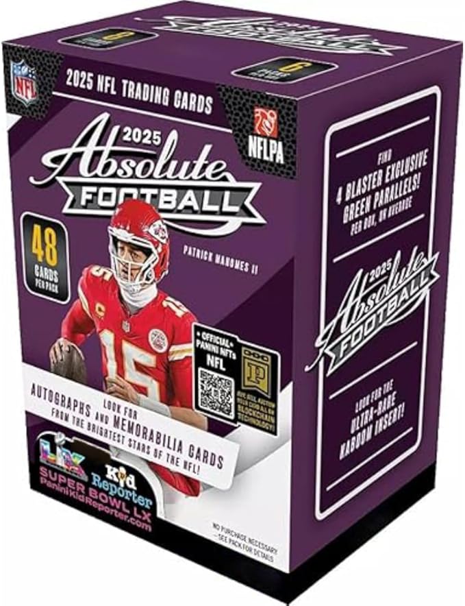 2025 Absolute Football NFL Blaster Box with 48 Trading Cards + 6 Toploaders + StreetCards Magnet! Look for The Kaboom Insert!