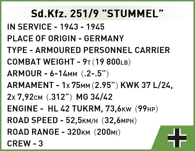 COBI Historical Collection WWII Sd.KFZ. 251/9 STUMMEL Vehicle Building Set 485 Pieces