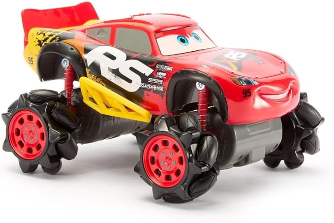 Disney Store Official Lightning McQueen Light-Up Remote Control Car - Lightning McQueen RC Car with Monster Truck Wheels 2.4GHz Radio Controlled RC Toy with 360° Spin &amp Light-Up Smoke Effect