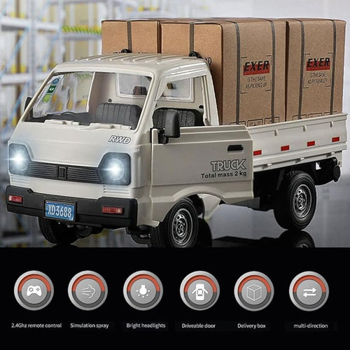 1:16 Scale RC Crawler Kei Truck RC Transport Pickup Truck with Light Spray - 2.4Ghz Remote Control Car Toys for Teen &amp Adults - Rear Compartment Transport Goods