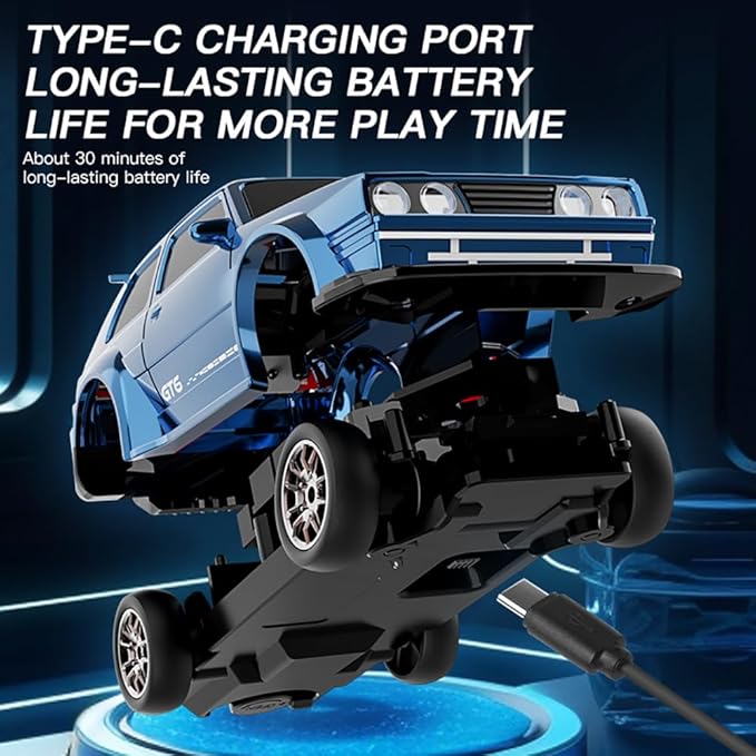 KF30 1/43 Mini RC Drift Car 2.4G Full-Proportional 4WD RC Racing Car Model with LED Lights and Gyro RTR (Blue)
