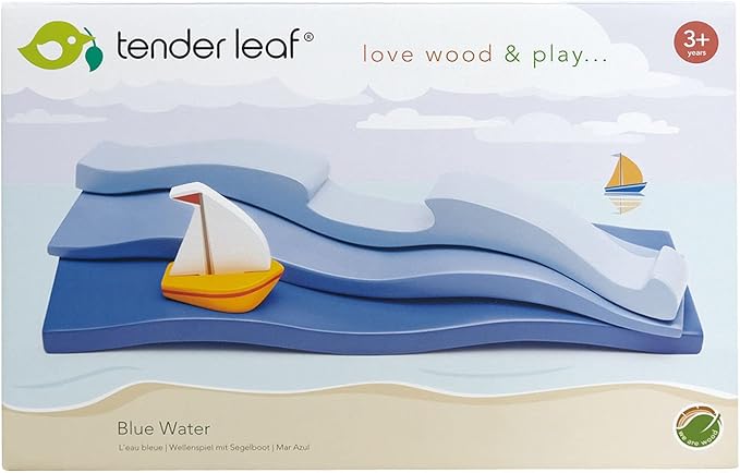 Tender Leaf Toys - Blue Water – Open-Ended Solid Wood Waves Toy Set for Displaying Sea Creatures for Kids Age 3+