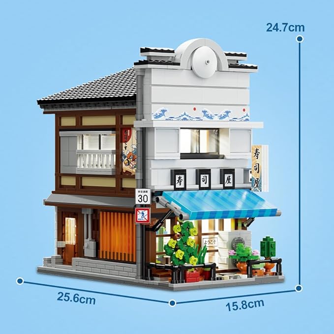 CaDA Master Japanese Sushi House Building Block Set C66018W Creative City Brick Kit with Lights1665PCS Street House Idea Gift for Adults
