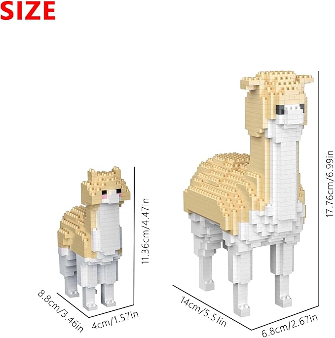 Larcele Animal Series Micro Building Blocks Animal Set DIY Mini 3D Building Toy Bricks1258 Pieces KLJM-07 (Two Alpacas)