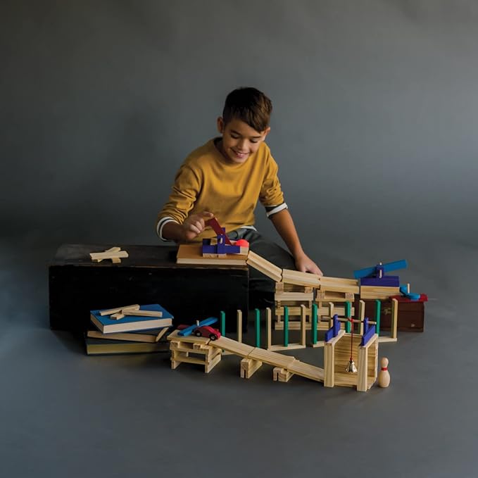 MindWare KEVA Contraptions Reactions Planks Building Toy - 178 KEVA Building Planks (191 Piece Set) - Free-Form Wood Building Set for Kids to Create Their Own Ball Maze – Ages 7 &amp Up