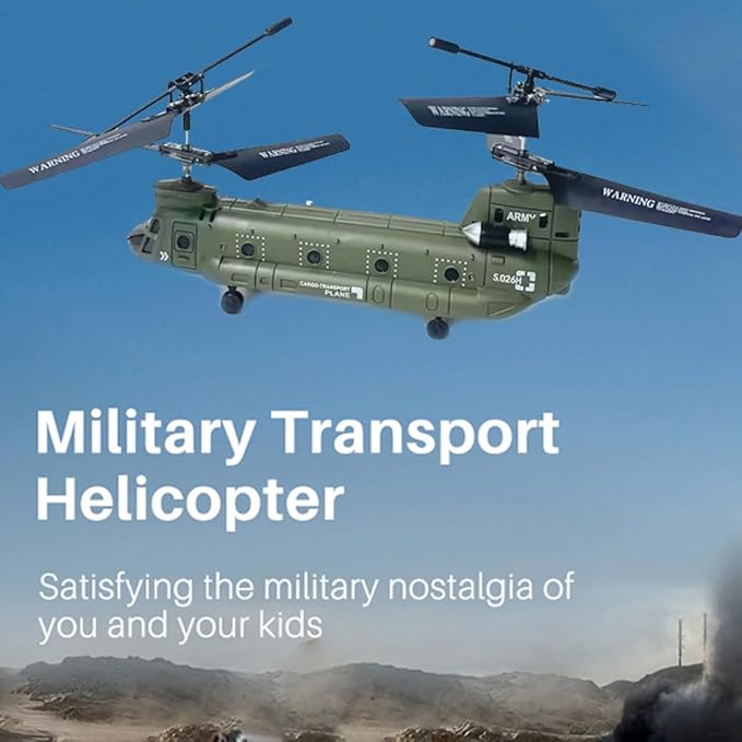 Remote Control Helicopter S026H Military Transport RC Helicopters with Altitude Hold One Key Take Off/Landing LED Light Low Battery Reminder Gyro RC Army Helicopter for Beginners