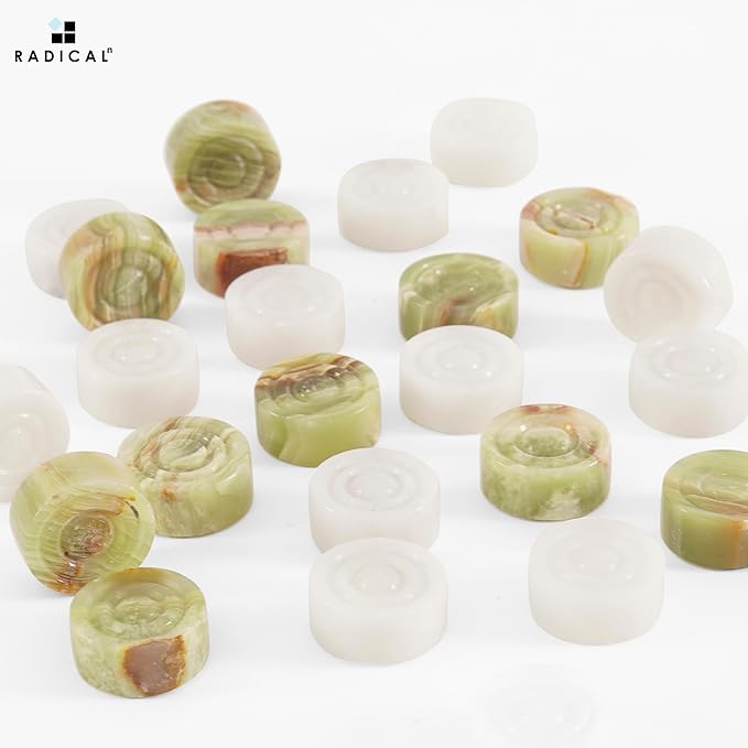 Radicaln Marble Checker Figures 1.25'' Inches White and Green Onyx Handmade Classic Checkers Pieces for Board Game Draughts Board Game for Adults