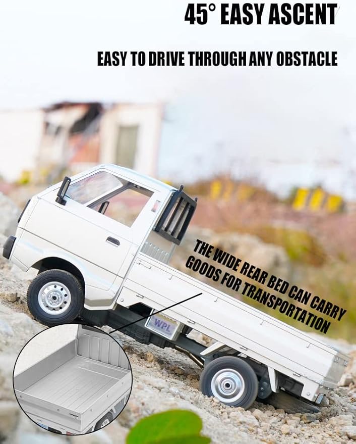 The perseids Kei Truck 2.4Ghz RTR Off-Road Vehicle Remote Control Retro Pickup Truck with Lights 1:10 RC Crawler Car Silver