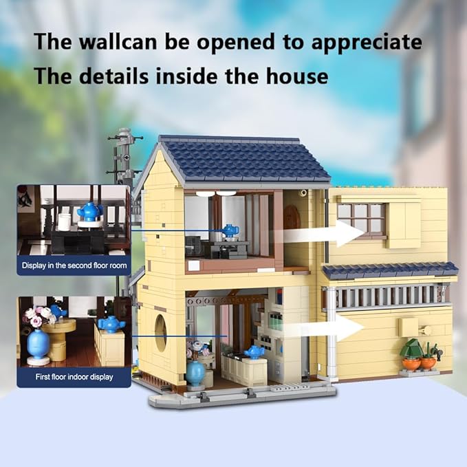 CaDA Japanese Style Tea House Building Block Master C66010W Japan Street Shop Brick Set with Lights 1200PCS Modular House Idea Gift for Boys Adults