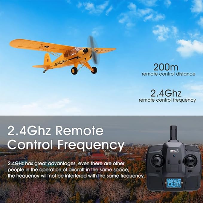 J3-CUB RC Plane 5CH Remote Control Airplane for Adults 1406 Brushless Motor Outdoor 3D6G Fixed Wing Stunt RC Aircraft with Replaceable Parts (Yellow 2B+LED)
