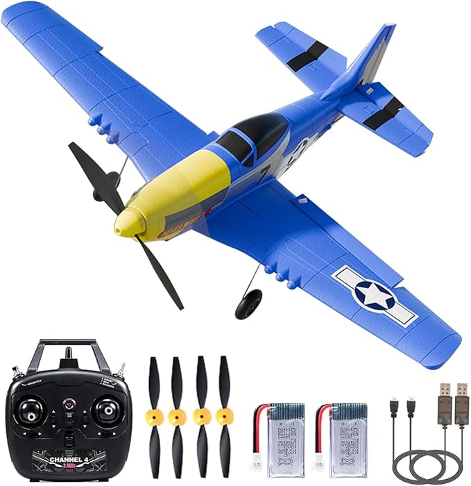 P51 RC Plane Remote Control Airplane 2.4GHZ with 6-Axis Gyro Stabilizer/Aileron/Elevator/Rudder for Boys Adults Birthday/Xmas Gift Age 12 Years and UP(4CH-P51B Razorback)