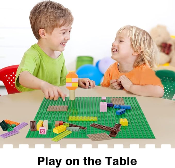8 Pack Peel-and-Stick Building Baseplates 10”x10” Classic Self-Adhesive Boards - 100% Compatible with All Major Brands Sturdy Stacking Play Table Top Green/Grey/Blue/White