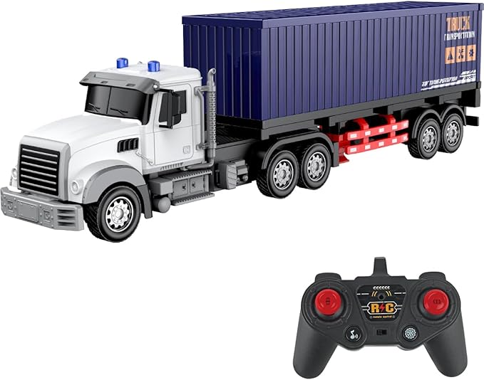 Remote Control Semi Truck with Trailer -24 Inch Semi Truck Toy for Kids1:24 Container Truck with LED Lights &amp Music Great Gift for Boys Girls