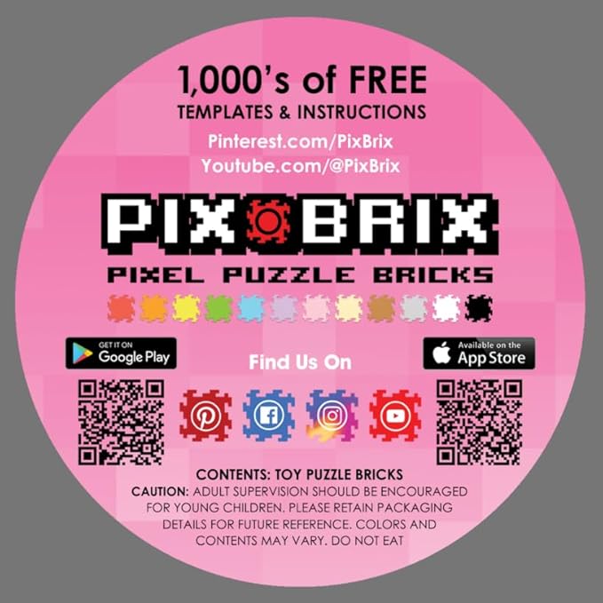 Pix Brix Pixel Art Puzzle Bricks Bucket – 1500 Piece Pixel Art Kit with 12 Colors Dark Palette – Interlocking Building Bricks 2D and 3D Builds – Stem Toys Ages 6 Plus