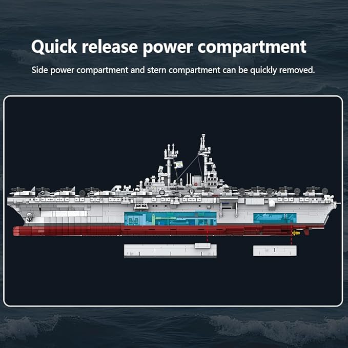 MISINI M7024 Wasp-Class Amphibious Assault Ship Building Kit1/300 Scale 5220 PCS US Navy Warship Model with Display Stand Large Ship Building Blocks Set for Adults &amp Teens