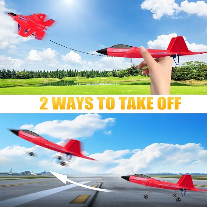 Fremego F-22 Raptor RC Plane 2.4GHz RC Airplane Fighter Toy Ready to Fly Remote Control Airplane Easy to Fly RC Glider Sports for Kids &amp Beginners (Red)
