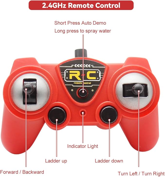 9 CH Remote Control Fire Truck Rc Fire Truck Toy Fire Truck with Lights Working Water Pump and Rotating Rescue Ladder 2.4G Firetruck Toy for Kids Boys Age 6-8 Gift
