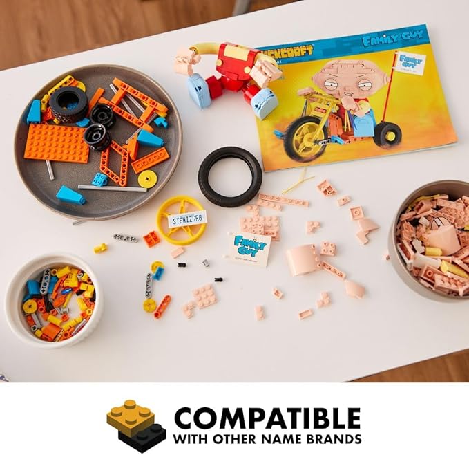 Brickcraft Family Guy Stewie on Trike Building Kit 429 Piece Construction Set Collectible Figure &amp TV Show Memorabilia Gift for FansKids and Adult Builders Ages 8+ for Display on Desk Shelf or